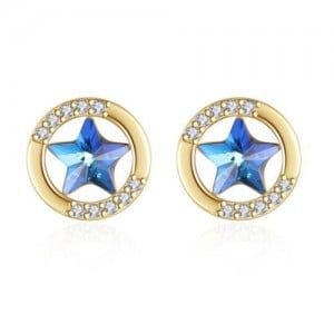 Classic Style Small Circle with Blue Star Wholesale 925 Sterling Silver Earrings