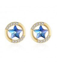 Classic Style Small Circle with Blue Star Wholesale 925 Sterling Silver Earrings