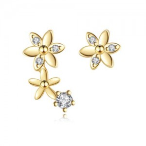 Asymmetrical Small Flower Gold Plated Wholesale 925 Sterling Silver Earrings
