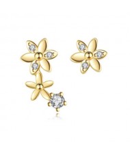 Asymmetrical Small Flower Gold Plated Wholesale 925 Sterling Silver Earrings