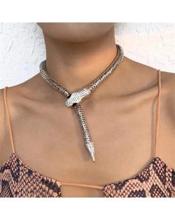 Punk Fashion Snake Design Women Alloy Costume Necklace - Silver