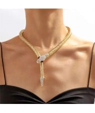 Punk Fashion Snake Design Women Alloy Costume Necklace - Golden