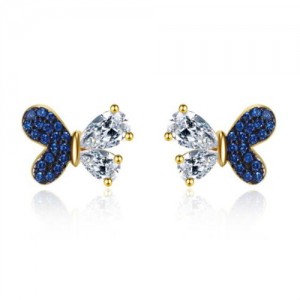 Elegant Blue Cubic Zirconia Butterfly Gold Plated Wholesale 925 Sterling Silver Earrings