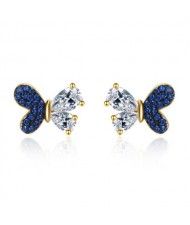 Elegant Blue Cubic Zirconia Butterfly Gold Plated Wholesale 925 Sterling Silver Earrings