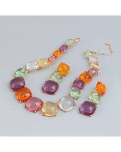 Fashion Bohemian Style Candy Color Resin Wholesale Costume Necklace Earrings Set - Transparent