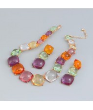 Fashion Bohemian Style Candy Color Resin Wholesale Costume Necklace Earrings Set - Colorful