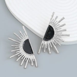 Popular Sunshine Design Oil-spot Glaze Alloy Wholesale Earrings - Silver