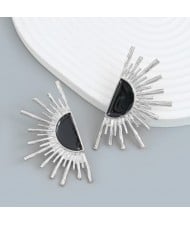 Popular Sunshine Design Oil-spot Glaze Alloy Wholesale Earrings - Silver