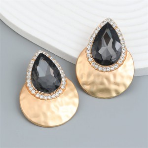 U.S. Fashion Colorful Stone Water Drop Design Wholesale Earrings - Gray