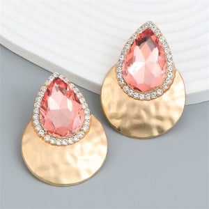 U.S. Fashion Colorful Stone Water Drop Design Wholesale Earrings - Pink