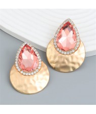 U.S. Fashion Colorful Stone Water Drop Design Wholesale Earrings - Pink