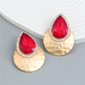U.S. Fashion Colorful Stone Water Drop Design Wholesale Earrings - Red