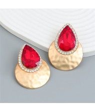 U.S. Fashion Colorful Stone Water Drop Design Wholesale Earrings - Red