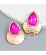 U.S. Fashion Colorful Stone Water Drop Design Wholesale Earrings - Rose