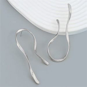 Simple Fashion Crooked Alloy Line Design Wholesale Women Earrings - Silver