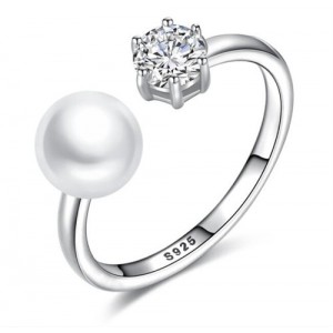 (4 Colors Available) Natrual Pearl Elegant Open-end Design Fashion Women 925 Sterling Silver Ring