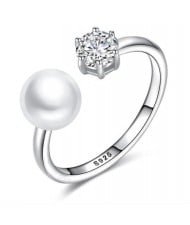 (4 Colors Available) Natrual Pearl Elegant Open-end Design Fashion Women 925 Sterling Silver Ring