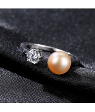 (4 Colors Available) Natrual Pearl Elegant Open-end Design Fashion Women 925 Sterling Silver Ring