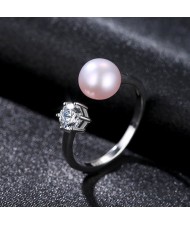 (4 Colors Available) Natrual Pearl Elegant Open-end Design Fashion Women 925 Sterling Silver Ring