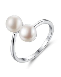 (4 Colors Available) Natrual Pearl Elegant Open-end Design Fashion Women 925 Sterling Silver Ring