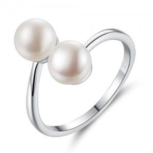 (3 Colors Available) Natrual Pearl Simple Open-end Design Wholesale Women 925 Sterling Silver Ring