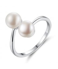 (4 Colors Available) Natrual Pearl Elegant Open-end Design Fashion Women 925 Sterling Silver Ring