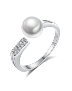 (3 Colors Available) Natrual Pearl Simple Open-end Design Wholesale Women 925 Sterling Silver Ring