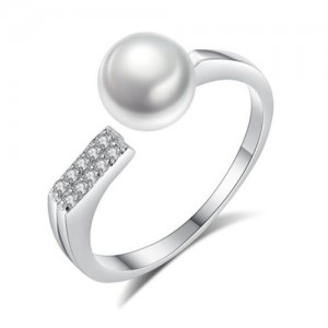 (3 Colors Available) Korean Fashion Design Natrual Pearl Open-end Wholesale Women 925 Sterling Silver Ring