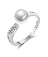 (3 Colors Available) Natrual Pearl Simple Open-end Design Wholesale Women 925 Sterling Silver Ring