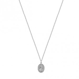 Classic God Coin Pendant Stainless Steel Necklace - Silver