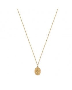 Classic God Coin Pendant Stainless Steel Necklace - Golden