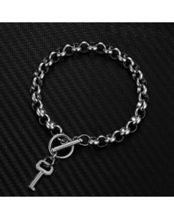 Hiphop Popular Key Pendant Stainless Steel Bracelet - Silver