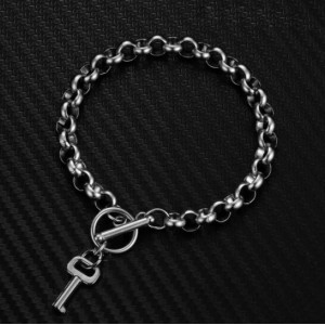 Hiphop Popular Key Pendant Stainless Steel Bracelet - Silver