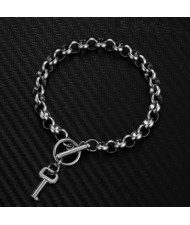 Hiphop Popular Key Pendant Stainless Steel Bracelet - Silver