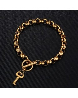 Hiphop Popular Key Pendant Stainless Steel Bracelet - Golden