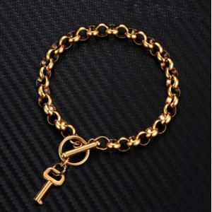 Hiphop Popular Key Pendant Stainless Steel Bracelet - Golden