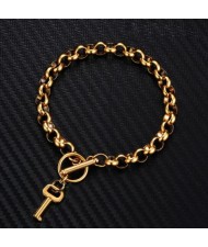 Hiphop Popular Key Pendant Stainless Steel Bracelet - Golden