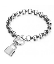 Hiphop Popular Lock Pendant Stainless Steel Bracelet - Silver