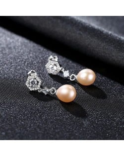 Exquisite Pentagon Design Elegant Natural Pearl Wholesale 925 Sterling Silver Earrings - White