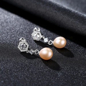 Exquisite Pentagon Design Elegant Natural Pearl Wholesale 925 Sterling Silver Earrings - Pink