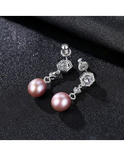 Exquisite Pentagon Design Elegant Natural Pearl Wholesale 925 Sterling Silver Earrings - Pink