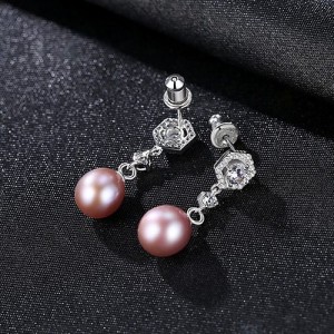 Exquisite Pentagon Design Elegant Natural Pearl Wholesale 925 Sterling Silver Earrings - Purple