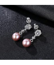 Exquisite Pentagon Design Elegant Natural Pearl Wholesale 925 Sterling Silver Earrings - Purple