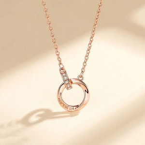 The Mobius Ring Pendant 925 Sterling Silver Wholesale Necklace - Rose Gold with White