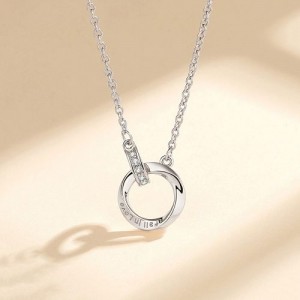 The Mobius Ring Pendant 925 Sterling Silver Wholesale Necklace - Silver with White