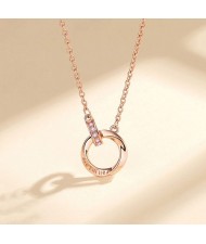 The Mobius Ring Pendant 925 Sterling Silver Wholesale Necklace - Rose Gold with Pink