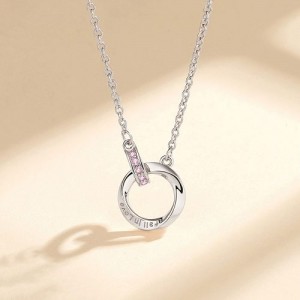 The Mobius Ring Pendant 925 Sterling Silver Wholesale Necklace - Silver with Pink