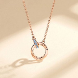 The Mobius Ring Pendant 925 Sterling Silver Wholesale Necklace - Rose Gold  with Blue