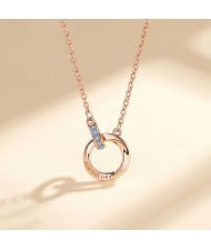 The Mobius Ring Pendant 925 Sterling Silver Wholesale Necklace - Rose Gold  with Blue