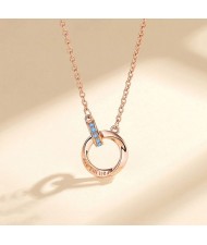 The Mobius Ring Pendant 925 Sterling Silver Wholesale Necklace - Rose Gold  with Blue